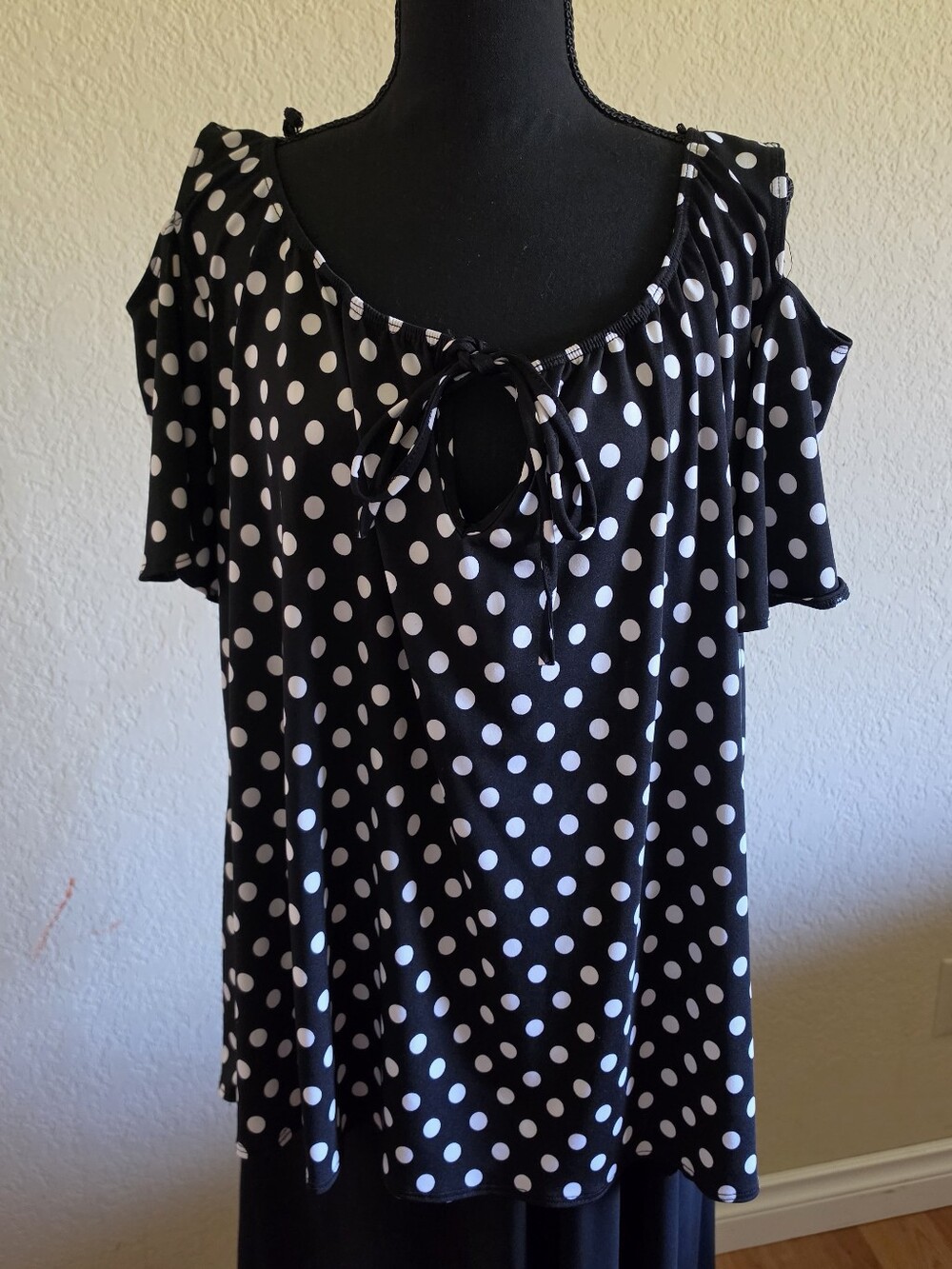 Polka Dot Cold Shoulder Top